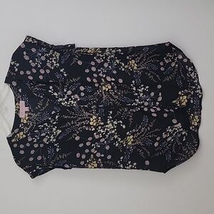 Philosophy Cap Sleeve Black, Yellow & Pink Floral Print Top S